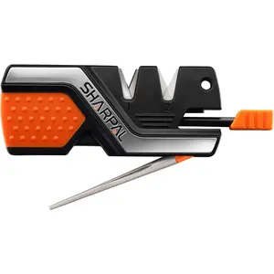 6-in-1 Pocket Knife Sharpener & Survival Tool – Diamond Sharpening Rod, Fire Starter Ferro Rod, Whistle – Sharpens Straight & Serrated Blades, Repairs & Hones Knives