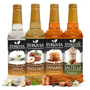 Syruvia Coffee Bar Variety Pack – Vanilla, Hazelnut, Caramel & Saltella Flavored Syrup – Perfect for Lattes, Mochas & Desserts – 25.4 Fl oz Bottles (4 Pack)