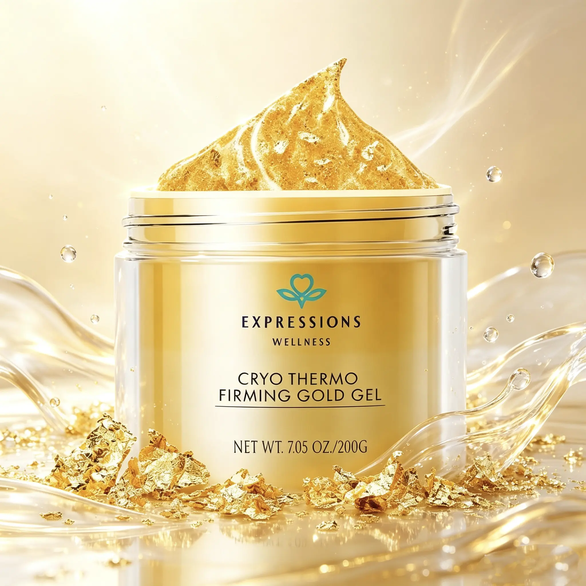 Expressions Cryo Thermo Firming Gold Gel, 999 Gold Infusion Body Firming Cream with Aloe Vera & Witch Hazel, Reduce Cellulite Smooth Loose Skin, Postpartum Daily Body Skin Care Gel 200g