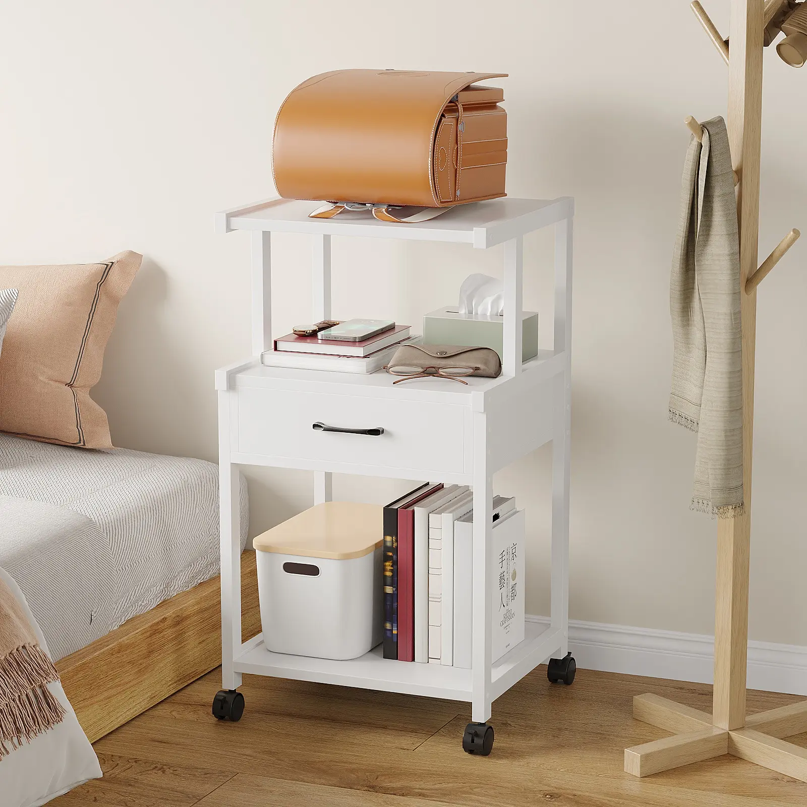 ALISENED 3-Tier Mobile Printer Stand with Drawer Organiser Racks Rolling Filing Cabinet Printer Cart with Storage Shelves Home Office Files Rustic Brown shelves bedroom