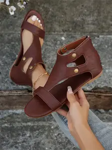 Women's Fashionable Gladiator Sandals, Casual Comfortable Rhinestone Decorated Slingback Sandals for Summer, Lightweight Breathable Shoes for Daily Wear, Girl