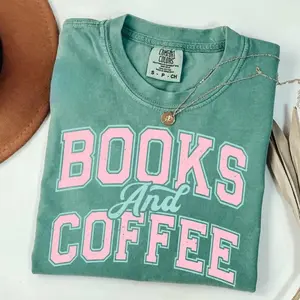 Comfort Colors Books And Coffee Shirt, Book Lover Graphic Tee, Reading and Coffee T-Shirt, Gift for Readers and Coffee Lovers, Book Club Tee