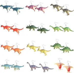 12 Pairs Dinosaur Earring Set Resin Dinosaur Drop Dangle Earrings Cute Colorful Drop Dangle for Women