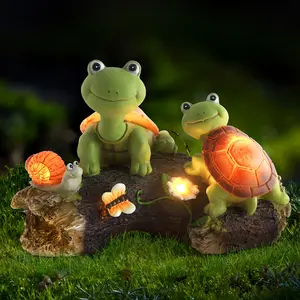 Garden Statue Outdoor Decor-Cute Frog Face Turtles with Solar Lights Outdoor Lawn Decor Garden Tortoise Statue for Patio, Balcony, Yard, Lawn Ornament, Gardening Gifts