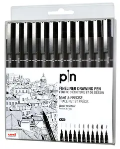 Uni Pin Fineliners, Black Set of 12
