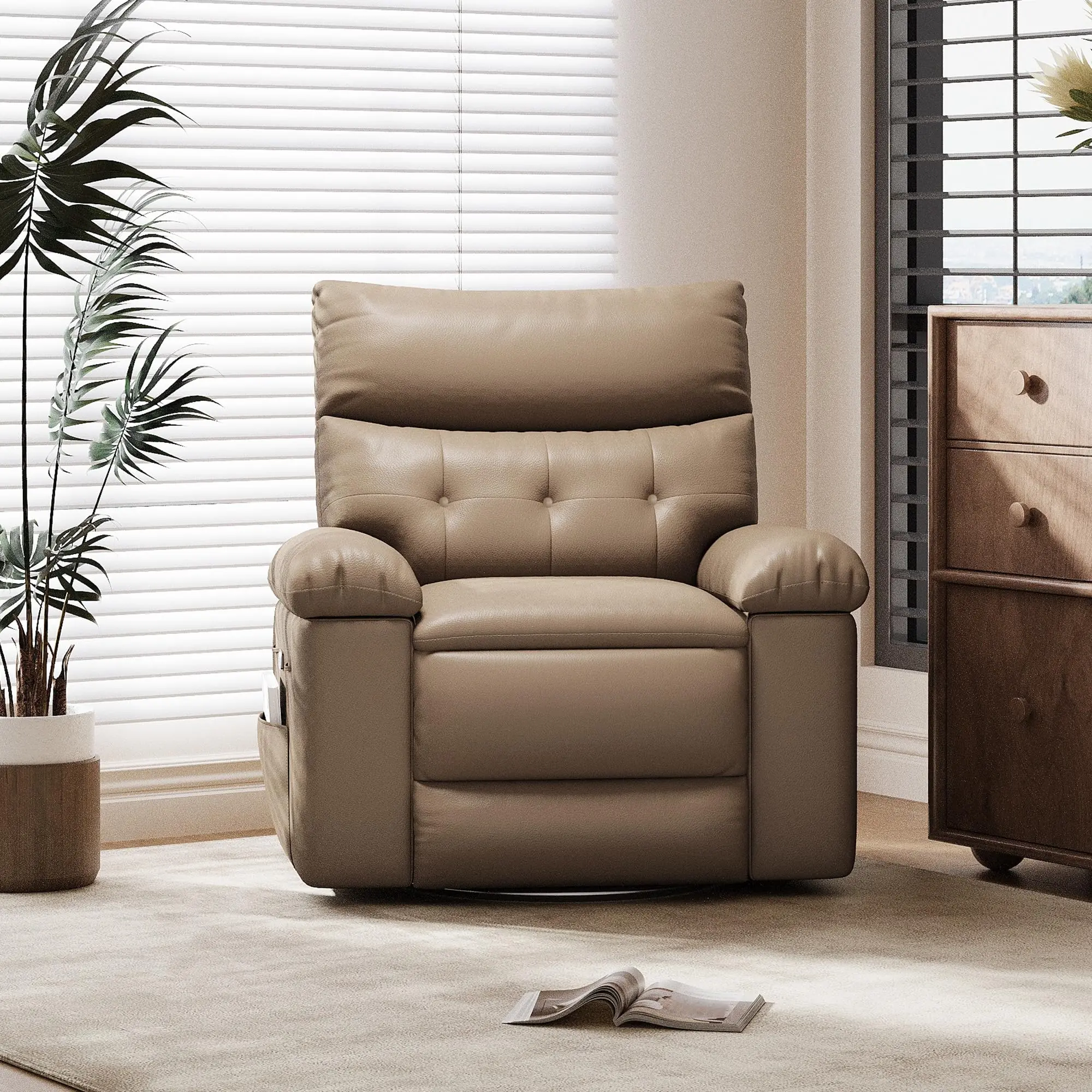 Garvee Manual Recliner Chair for Adults, Oversized Leather Recliner Chair with 1.5X Sponge Comfort Arm and Back for Living Room, Bedroom, Nursing Room, Tan