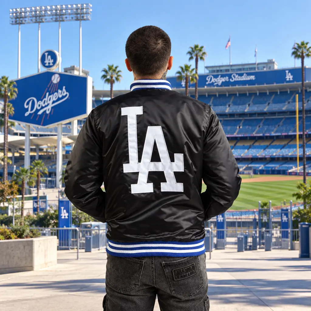 MLB Los Angeles Dodgers Classic Satin Baseball Varsity Jacket - Men's Casual Sporty Sports Outerwear Coat