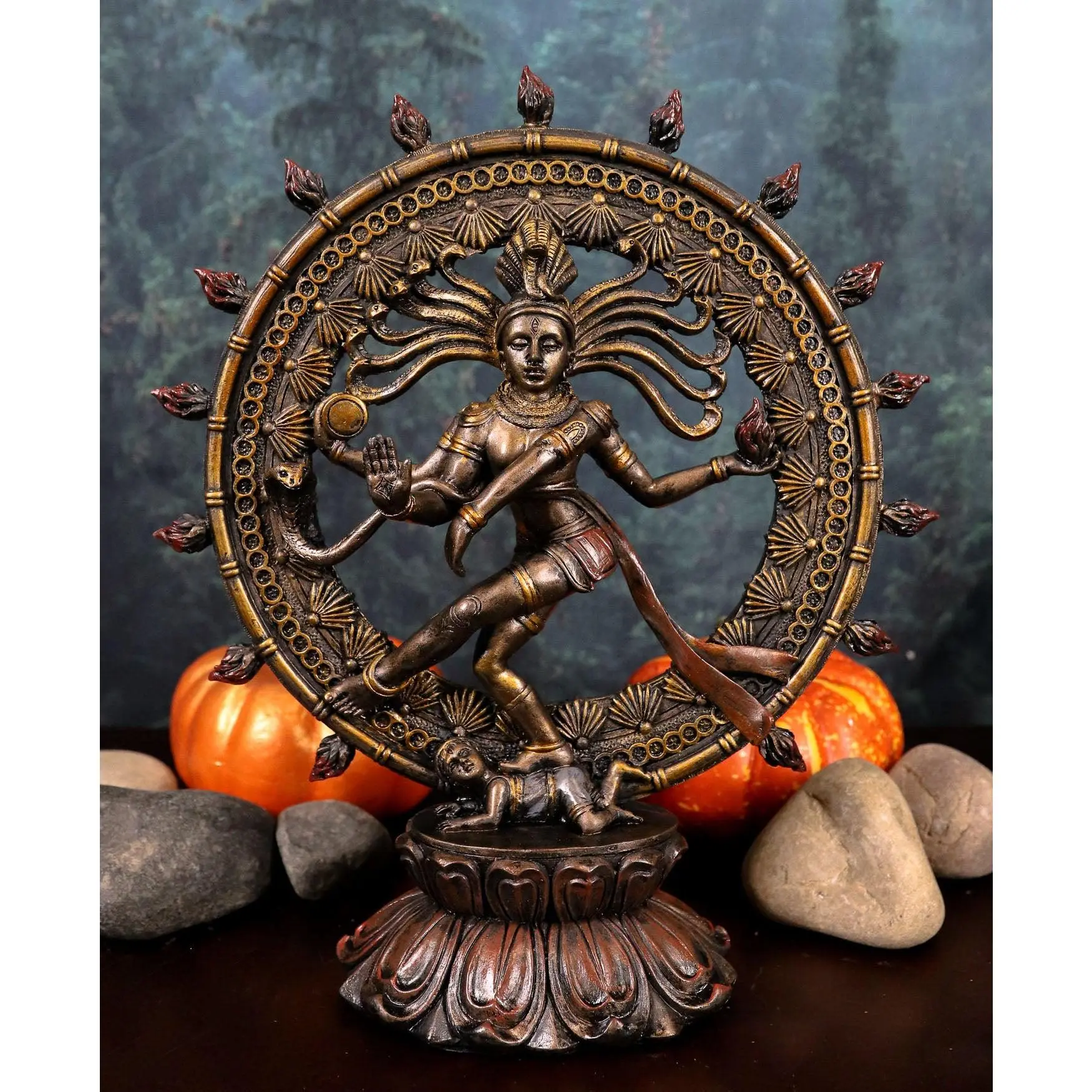 Ebros Hand-Carved Hindu Religious Shiva Nataraja Sculpture, Cosmic Dance God Figurine Ornaments, 9"H Home Decor Statue, Hinduism