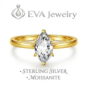 [EVA Jewelry] Marquise Cut 925 Sterling Silver Synthetic Moissanite Ring