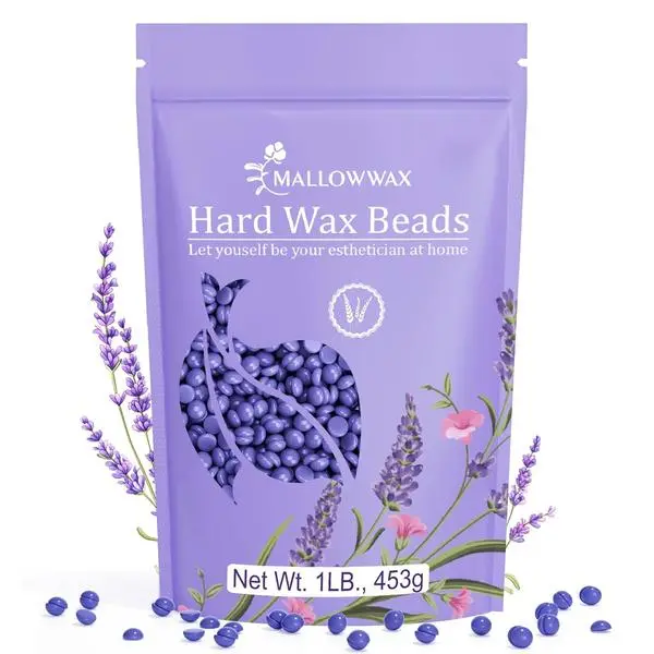 Mallowwax Hard Wax Beads, Wax Beans for Hair Removal, Natural Lavender | Stripless, Coarse Body Hair Specific - Ideal for Bikini, Brazilian, Legs, Underarms, Chest, 16 Ounce