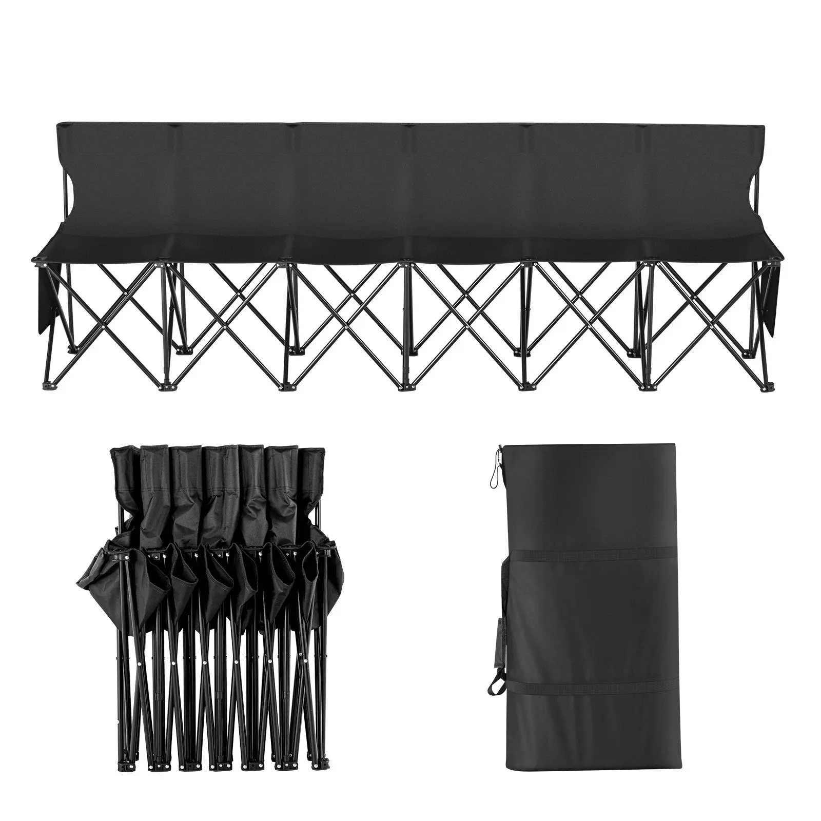 【summerfinds】VEVOR 6-Seat Collapsible Team Bench, 94" 600D Oxford Fabric Fold Up Seats with Backrest, Pockets & Carry Bag for Sideline & Camping, Outdoor Sports Chairs