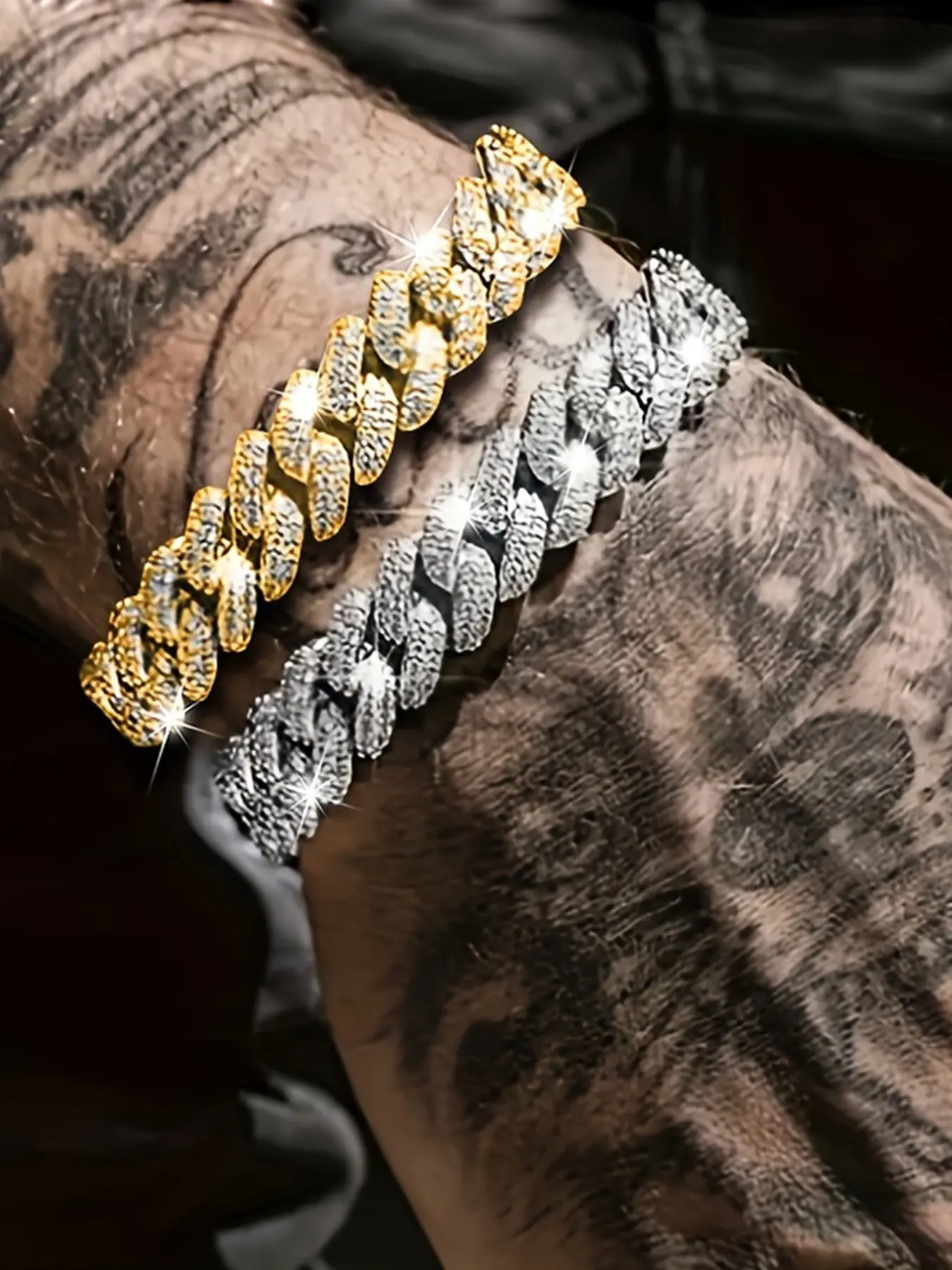 Fashion Street Style Cuban Chain Stackable Bracelets, 2 Pieces Casual Wear, Trendy Jewelry for Everyday Use, Unisex Accessory, Trendy Stack Bangle
