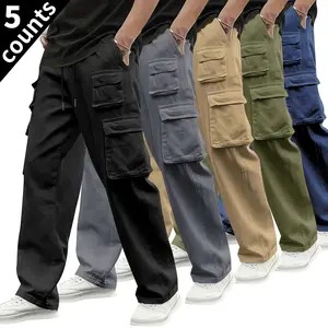 Men's Work Pants Pack of 5 - Athletic Casual Multi-Pocket Design, Regular Fit All-Season Workwear Pants (Black/Olive Green/Navy Blue/Beige/Dark Gray), Active Lifestyle Apparel, Functional Pocket Design, Durable Construction