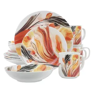 Elama Tulip Fields 16 Piece Round Porcelain Dinnerware Set