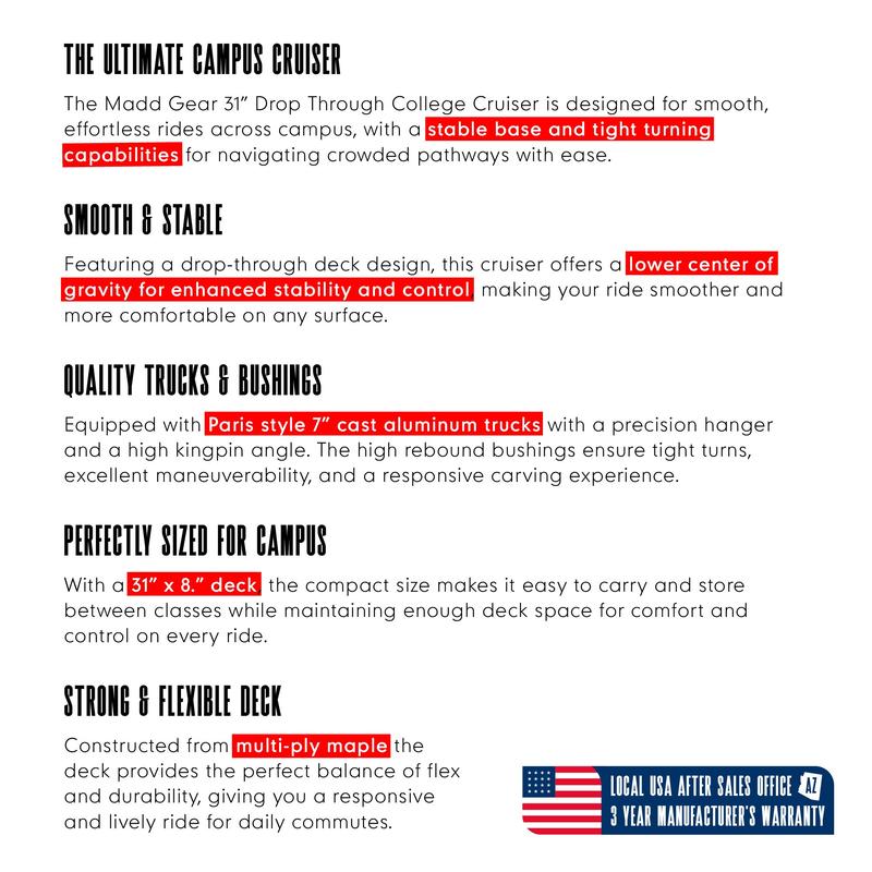 Cruiser Skateboard for Teens & Adults – 31" Drop Through Longboard with Smooth 70mm Wheels – Madd Gear - Tranquil