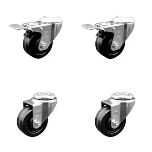 Service Caster SCC-SSBHTTL20S3514-PHS-2-S-2 Heavy Duty Stainless Steel Phenolic Swivel Bolt Hole Caster Set of 4, 3.5x1.25 in. Black Lockable Wheels, Furniture Moving Wheel