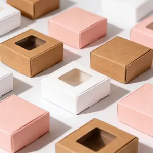 50pcs / Kraft Paper Mini Boxes, Window Display Box, Handmade Soap Candle Packaging, DIY Party Gift Box, Small Business Package