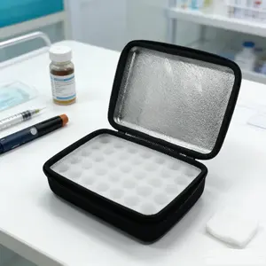Handheld peptide case type insulin bottle storage case, 35 slots, suitable for standard 5/10 ml bottles, with heat preservation aluminum foil inside, eazy cleaning, foam protection, can be used as a first-aid kit,  only case
