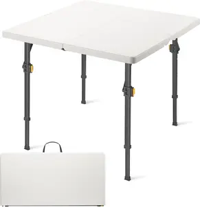 34" Square Folding Card Table, Two Heights Adjustable, Max Load 200 lbs, Portable Table with Lock Button, for Indoor/Outdoor, Home, Parties, Picnics, Puzzle, White Zeta S4 Pro