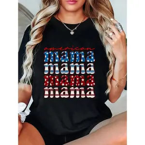 American Mama Matching Family 4th Of July American Flag T-Shirt Summer Outfits For Women T Shirts Women Graphic Tees Women