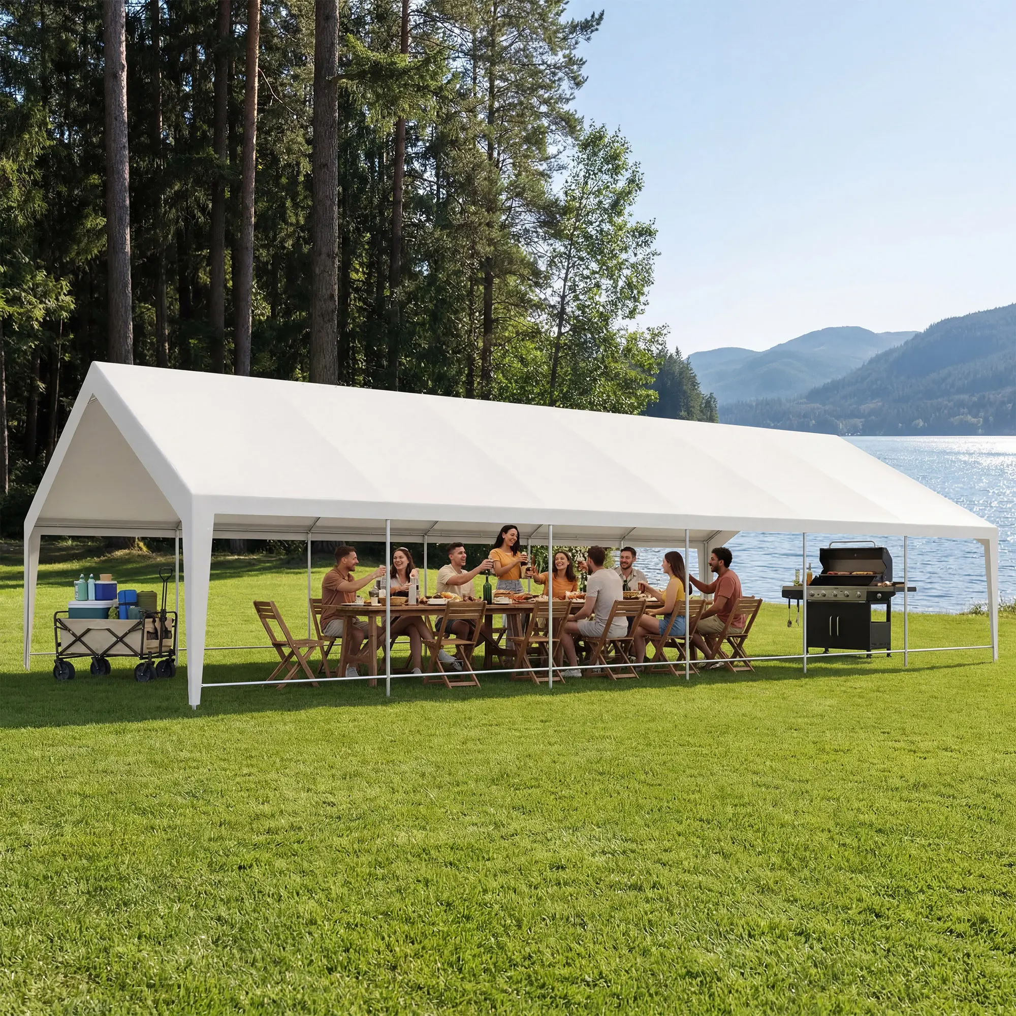 KAMEROUT Party Tent Outdoor Canopy, Heavy Duty Event Tent with Removable Sidewalls Roll-Up Door, Large White Wedding Tent with Steel Frame for Backyard Parties, BBQ, Birthday, Camping Commercial Use