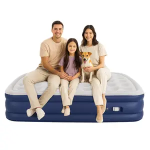 Comfort Luxury Queen Size Air Mattress with High-Speed Built-in Pump Blow Up Bed Top Side Flocking Puncture Resistant 16in Double High Inflatable Airbed for Guests or Travel