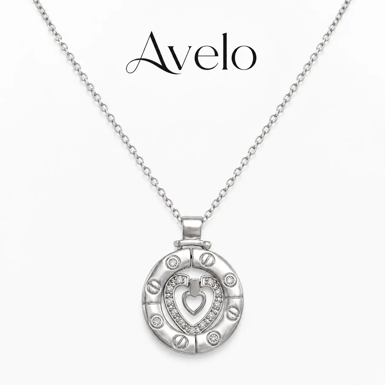 Women's Vintage Round Heart Pendant Stainless Steel Necklace - Cubic Zirconia Charm, Minimalist Love Lock Clavicular Necklace, Exquisite Crystal Circular Emblem Jewelry Gift, Crystal Necklaces, Exquisite Necklaces