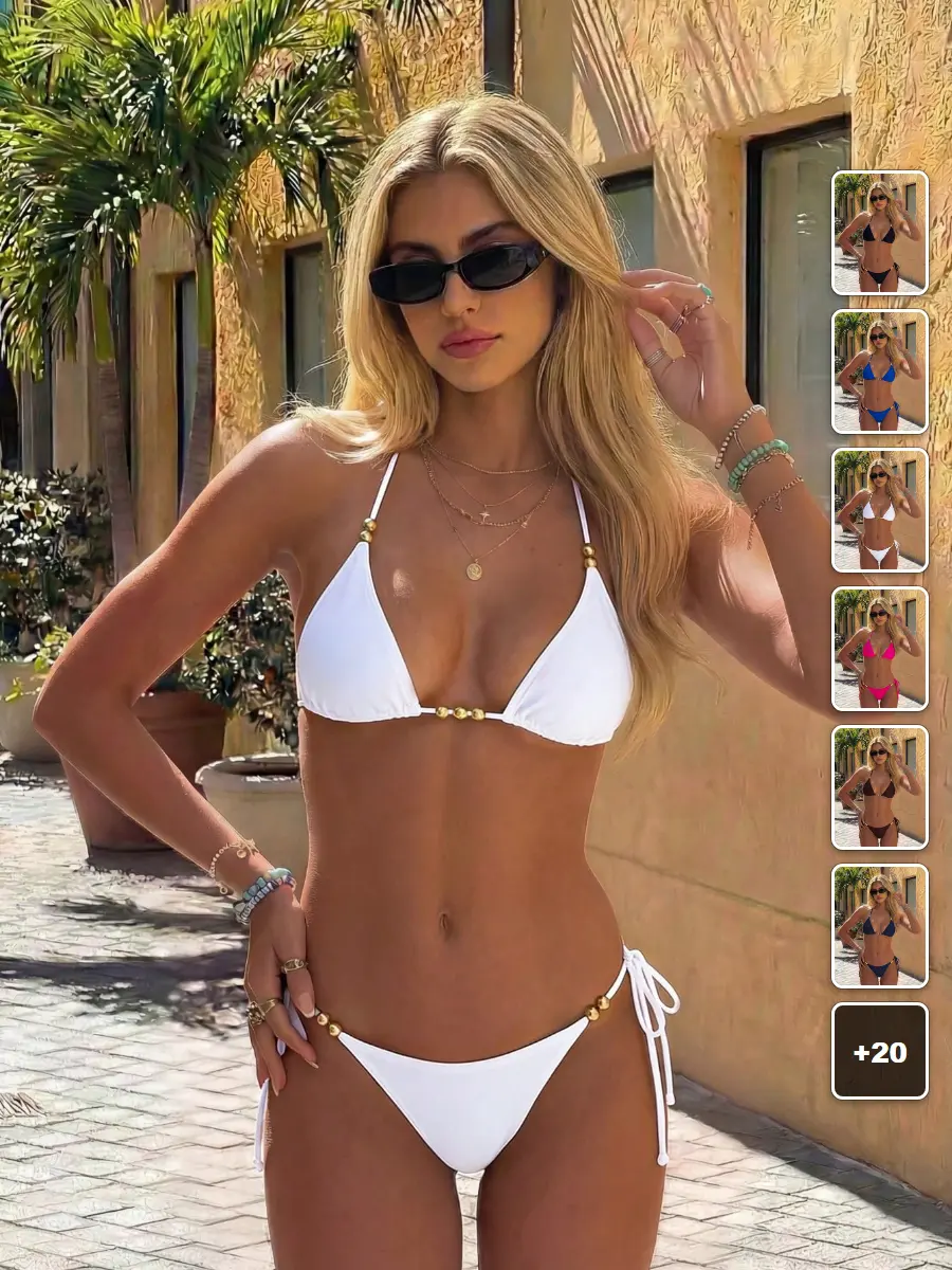 RUTMAN Two piece bikini set black beaded tie beach vacation summer outfit