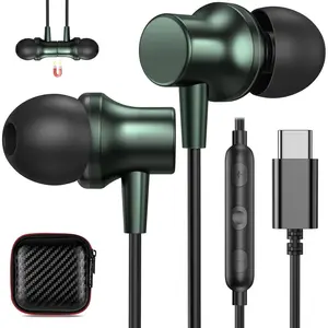 USB C Headphones Type C Wired Earbuds Bass Stereo Magnetic for iPhone 16 Plus 15 Pro Max iPad 10 Noise Canceling in-Ear Earphones+Mic for Samsung S25 Ultra S24+ A16 S23 A56 Pixel 9 8 OnePlus 13