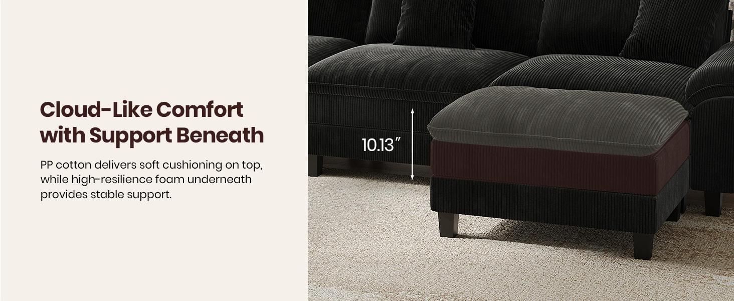 [3 Packages Shipping] 123'' Cloud Modular Couch Sofa, Oversized 3 Seat Comfy Sofa For Living Room, Sectional Couches With Ottoman, Detachable Seat Cushion & Backrest Cover, Chenille Fabric Beige