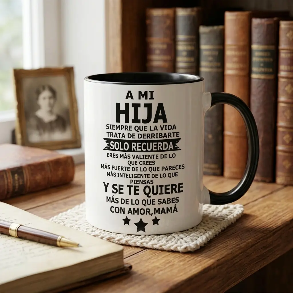 Ceramic Coffee Mug for Daughter - 11oz-15oz Washable Printed Drinkware with Inspirational Spanish Quote, Durable Ceramic Handles Busy Mornings, Gift Idea for Teachers Coaches, Home Office Use