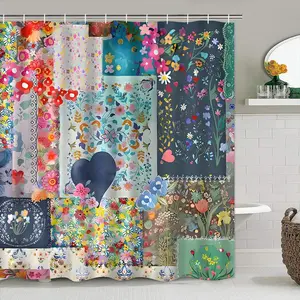 Boho Floral Shower Curtain Set, 1/4 Piece Bohemian Wildflower Design, Bathroom Rug & Hook Included, Casual Style for Home Decor, Shower Essentials