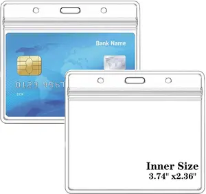 6 Pack Horizontal Plastic Badge Holders with Resealable Zipper, Waterproof ID Card Holder for Proximity Badges, Credit Cards, Driver’s License