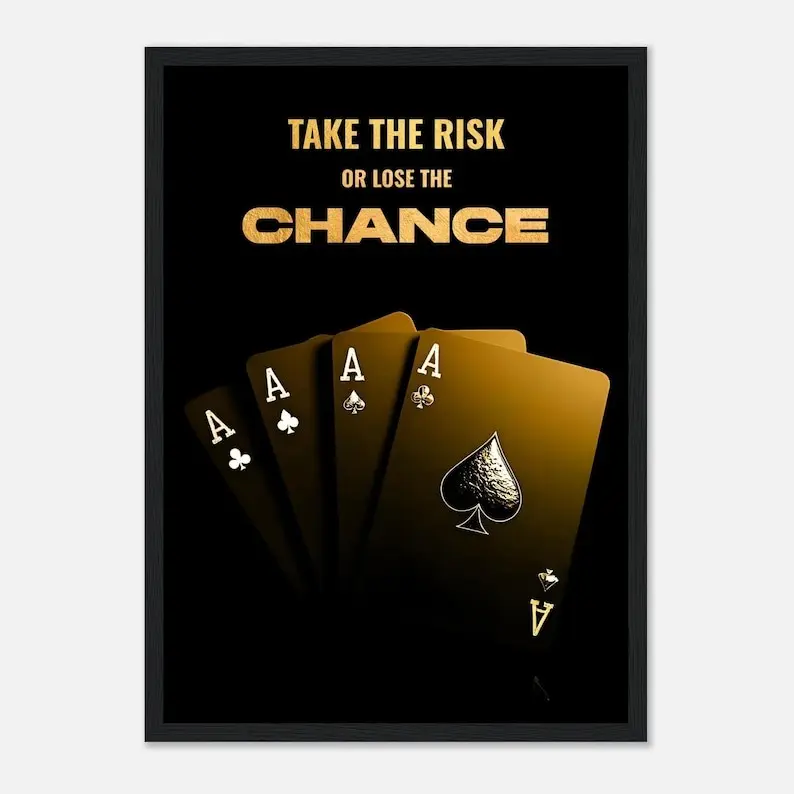 Take The Risk Poster with Real Wood,  Motivational Business Wall Art for Office & Home Office,  Premium Design Framed, Gift for Entrepreneurs