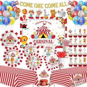 Circus Carnival Theme Party Decorations, Carnival Circus Theme Party Supplies for Kids Birthday Baby Shower, Paper Plate, Napkin, Cup, Banner, Backdrop, Ta