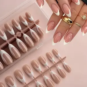 240 Pieces French Press-On Nails, Nude Almond & Square False Nails, 10 Sets Full Coverage, Perfect for Daily Wear, Parties, Wedding Manicure