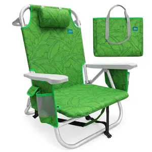Bliss Hammocks Folding Beach Chair Recliner w/ Detachable Cooler, Banana Leaves