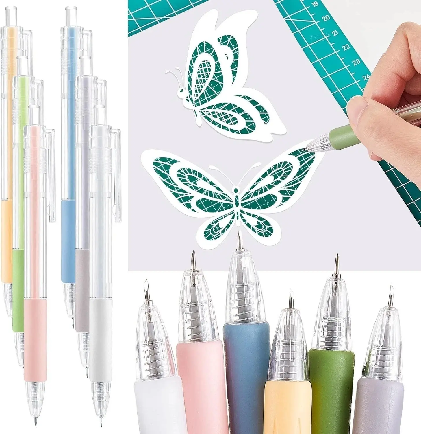 6-Piece Multicolor Craft Knife Set, Push-Button Safety Craft Knives, Portable and Precise, DIY Carving Tools