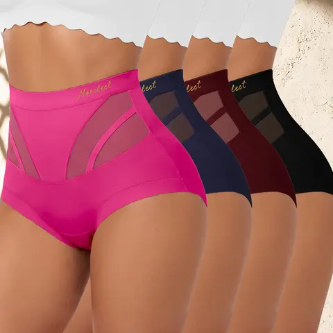 MORELECT Women's High Waisted Panties - 4/6/8 Packs, Plain Casual Underwear Briefs, Curved Side Mesh Details, Breathable Stretch, Full Coverage, Soft Lightweight Everyday Wear, S-4XL