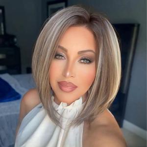 IMstyle Faith short bob hairstyle dark brown with white highlight 11*4 lace front glueless wig