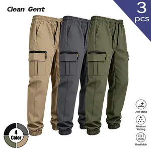 Clean Gent 3-Pack – Men’s Cargo Pants with Flapped Side Pockets and Elastic Drawstring Waist, suitable for everyday wear, outdoor activities, and training