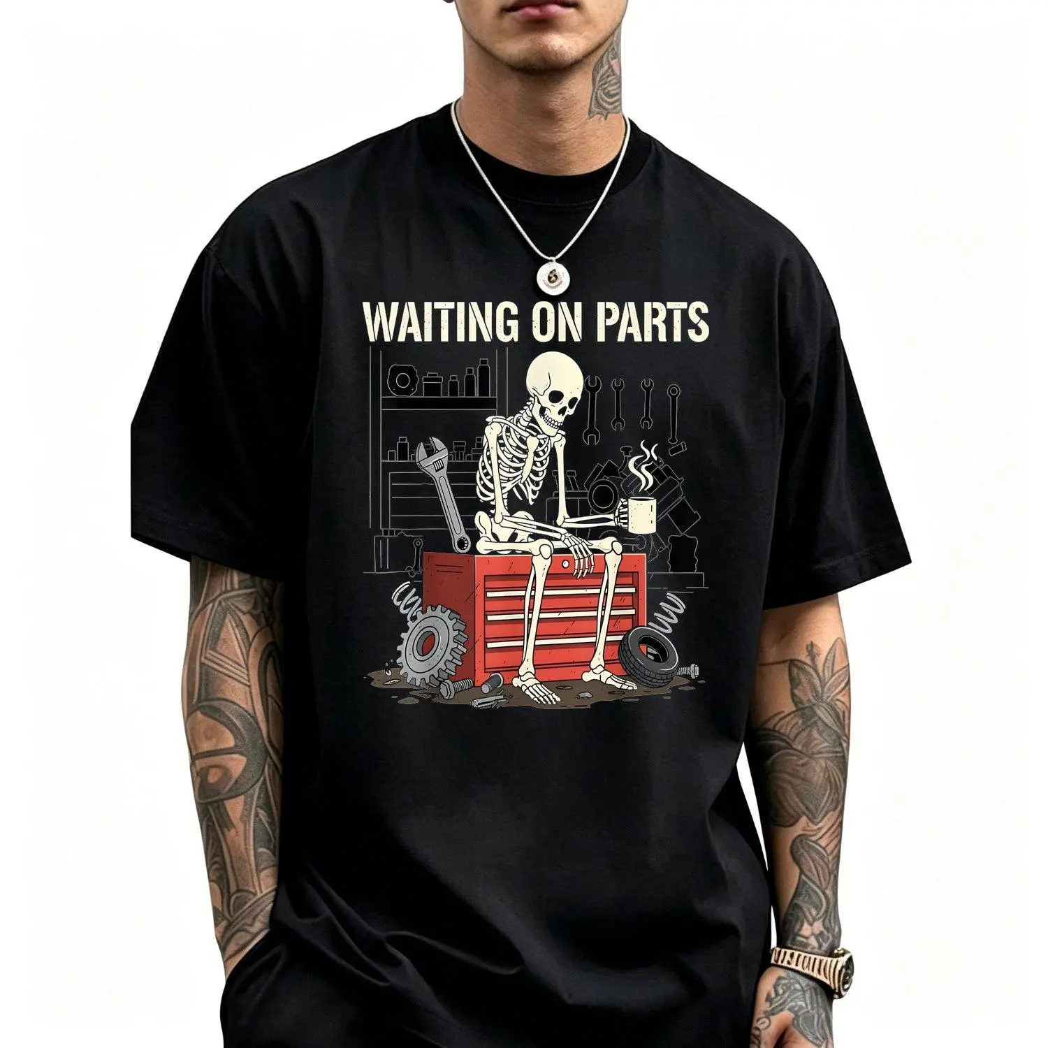 Humorous Skeleton Auto Mechanic T Shirt for Men Women and Couples Trendy Short Sleeve Street Style Casual Summer Tee Must Have Fashionable Top