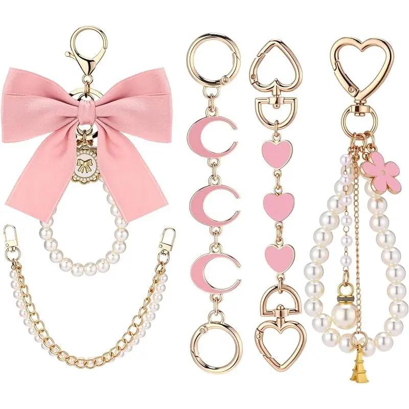 5 Pcs Bag Extender Chain Pearl Purse Chain Ribbon Bow Keychain Extender Bag Strap Purse Charms Accessories for Handbag