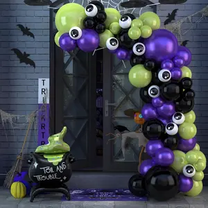 Of Party Halloween Balloon Arch Kit 86Pcs - 5/10/12/18 Inch Halloween Balloon Garland Kit With 23" Cauldron Foil Balloon & Eye Ball Balloons For Halloween Party Decorations