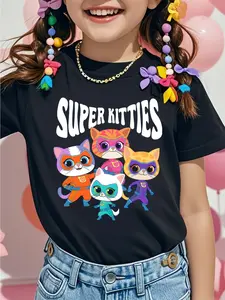 SuperKitties Graphic Tee for Kids! Ginny & Bitsy Boots Blast Off Shirt | 100% Cotton Back to School Top | Cute Cartoon Cat Space Adventure Unisex Tee for Boys & Girls | Teacher Approved Playwear girly tops Tshirt Casual Tee