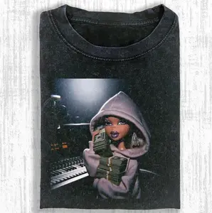 Doll Girl Meme T-shirt, Black Bratz Doll Art Tee, Ladies Dolls Short Sleeve Graphic Tee, Unisex Classic Outfit, Stylish Tee, gift for her, him