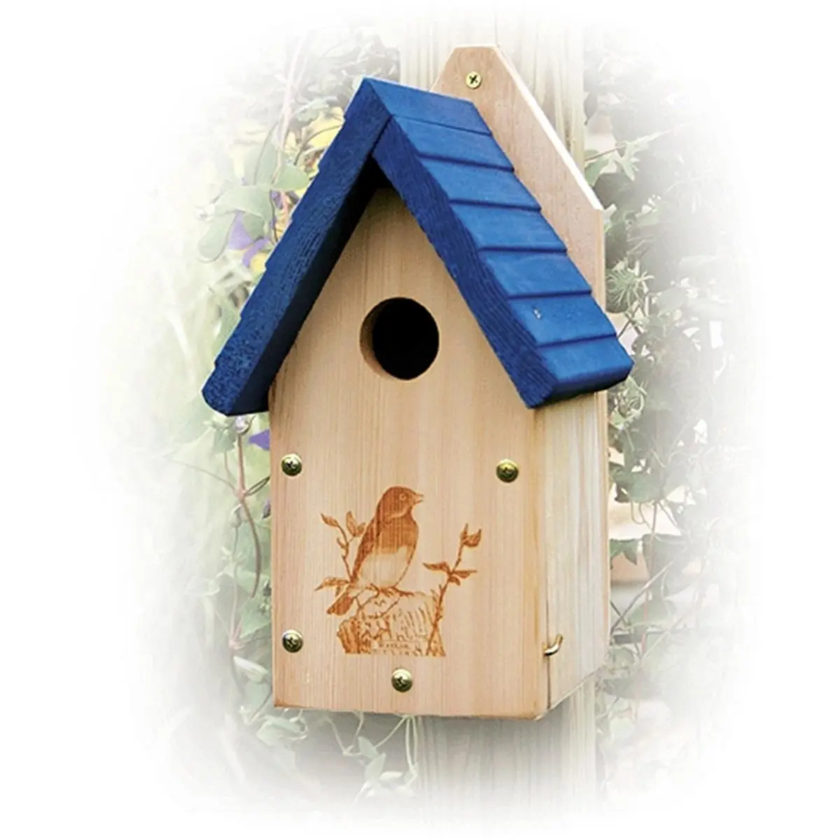 212 MAIN Outdoor Natural Cedar Bluebird House - Elegant Line Design, Laser-Etched Details, 1.56 in Entry Hole for Bird Supplies