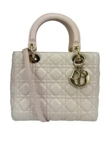 Pre-owned Dior Leather Shoulder Bags Christian Pink Cannage Medium Lady Dior