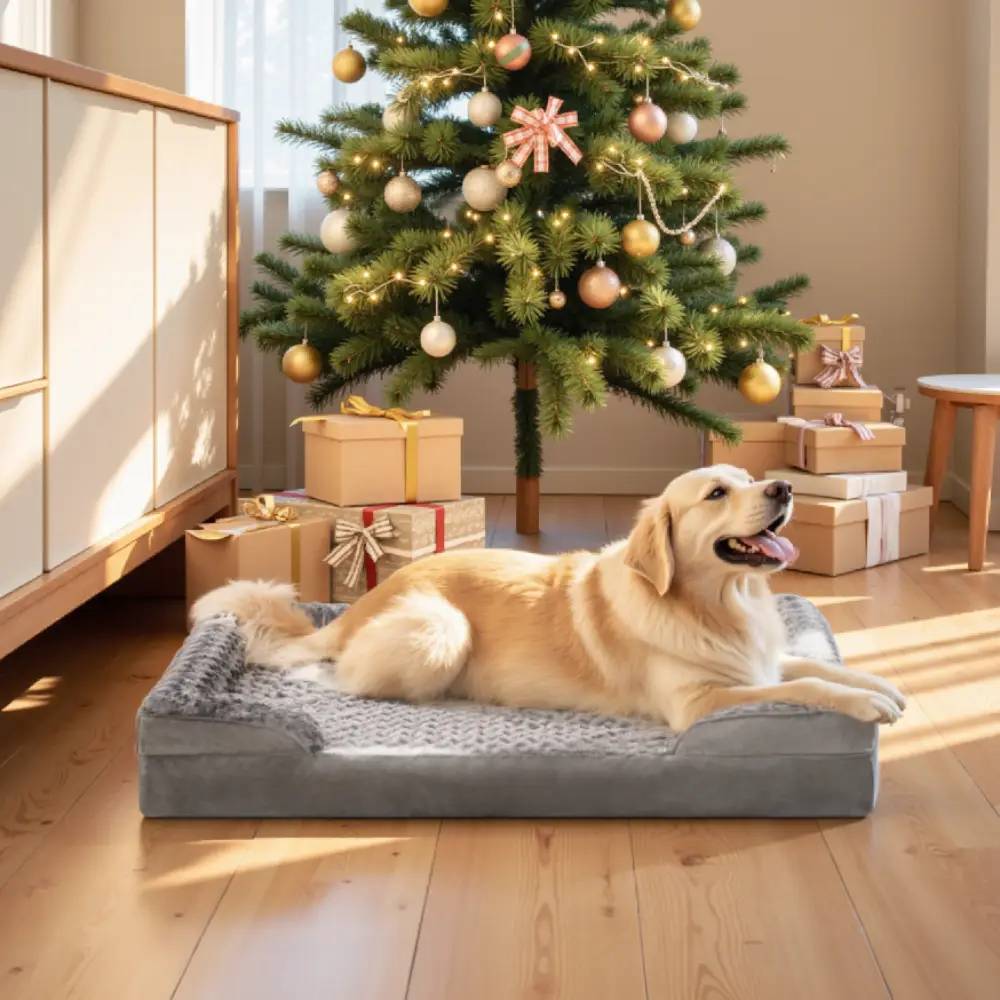 KSIIA Orthopedic Waterproof and Washable Dog Couch, Egg Foam Pet Bed with Removable Bolster and Nonskid Bottom Home Bedding