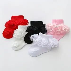 5 Pairs Baby Girl Socks Spring Autumn Summer Breathable Mesh Princess Lace Socks Newborn Toddler Kids Socks Pure Cotton Comfortable Socks for Girls
